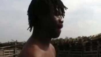 Ebony dude bangs pale slut outdoors with beastly fetish porn