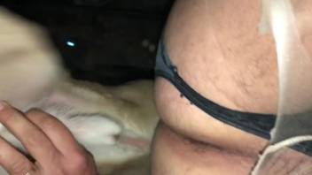 Big booty babe getting fucked in the ass by a dog