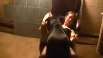 Gorgeous woman in stockings being roughly pounded by a canine
