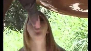 Horny blondie sucking horse cock and looking hot
