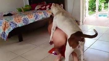 Busty blonde home fucked by the dog in personal sex tape