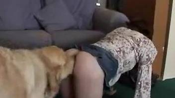 Sexy zoophile screwing a dog with her husband